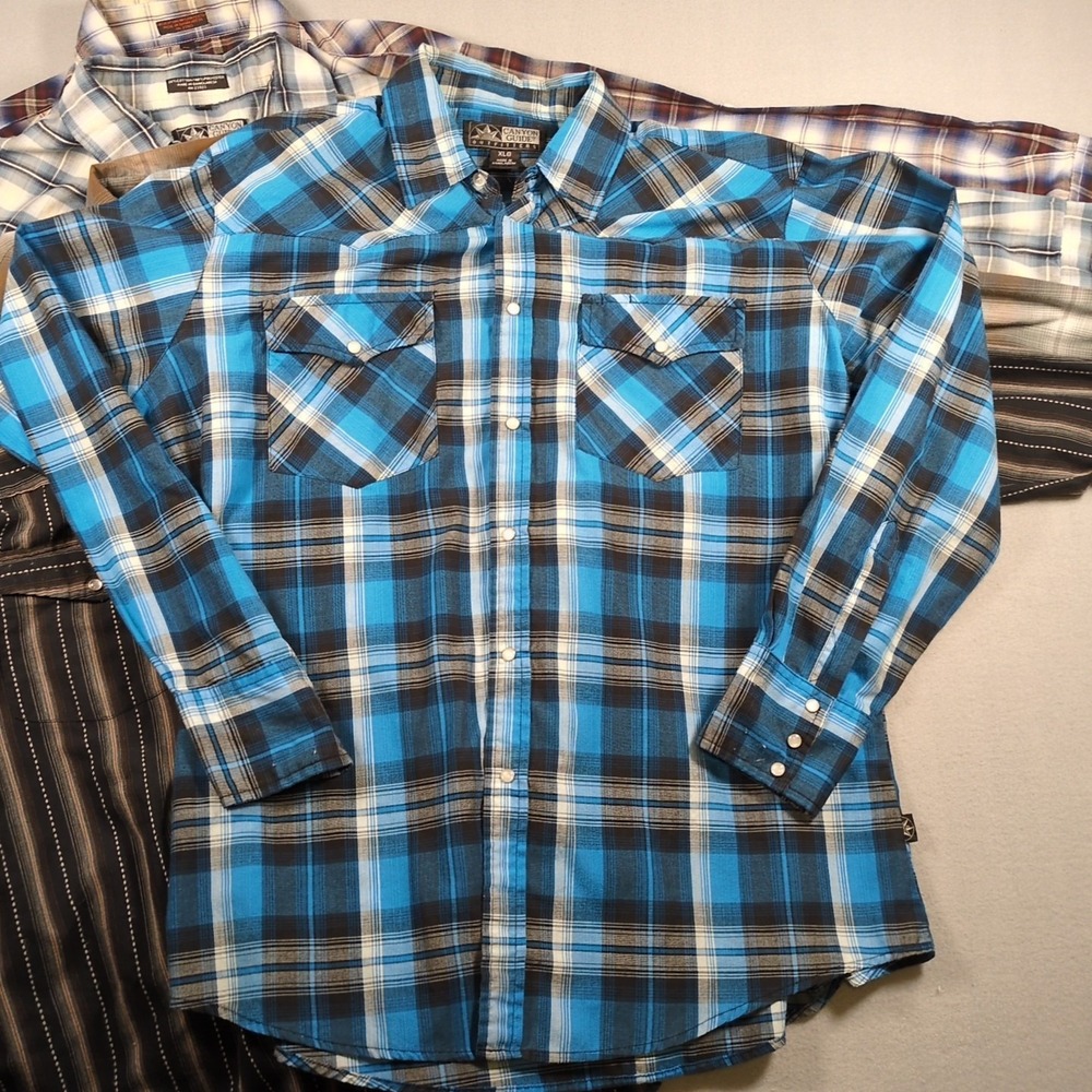 Lot Of 5 Canyon Guide Outfitters SZ XL Long Sleeve Pearl Snap Western Shirts - Picture 2 of 8